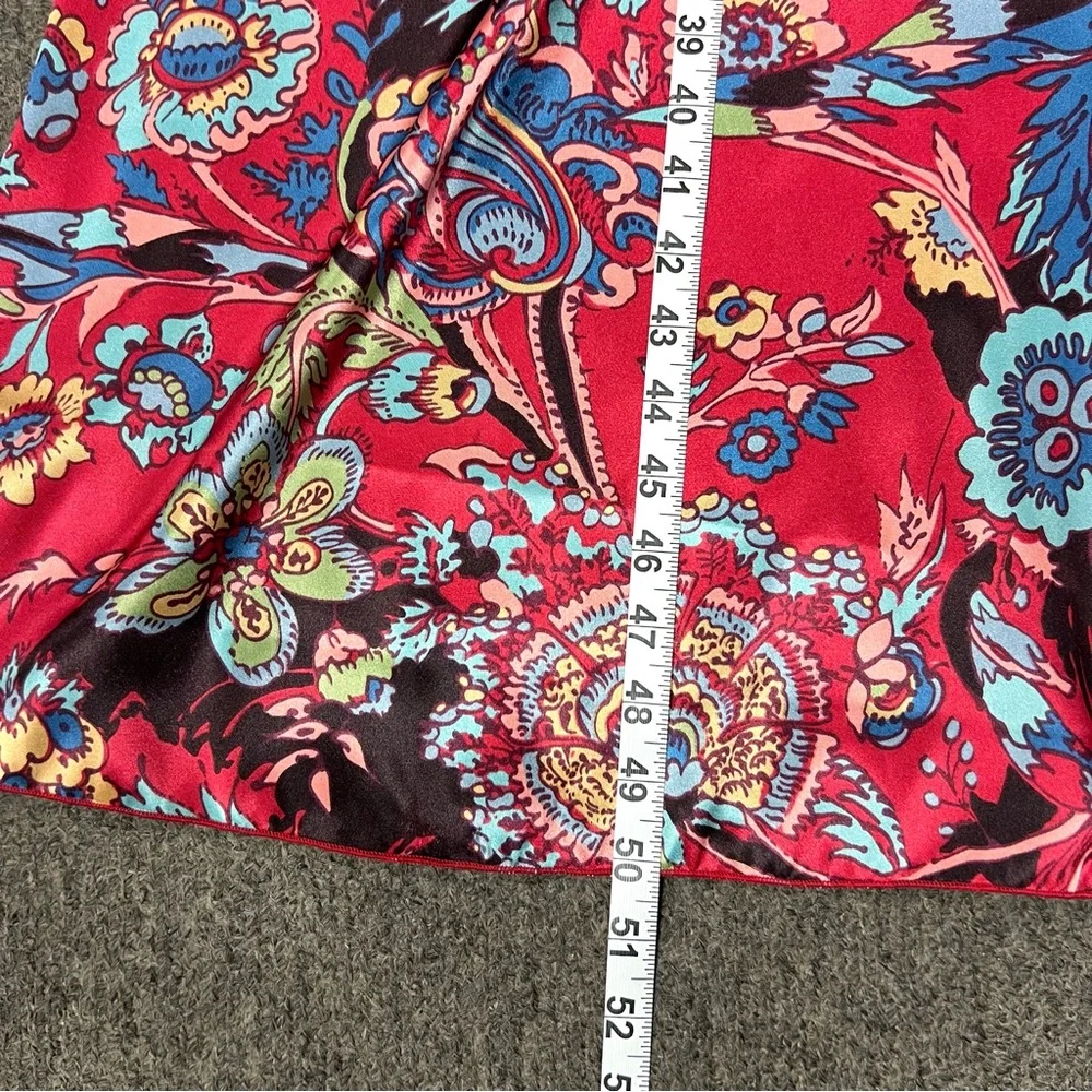 Vintage Forever 21 Blue Red Floral Strapless Maxi Satin Dress Size L Y2K Boho